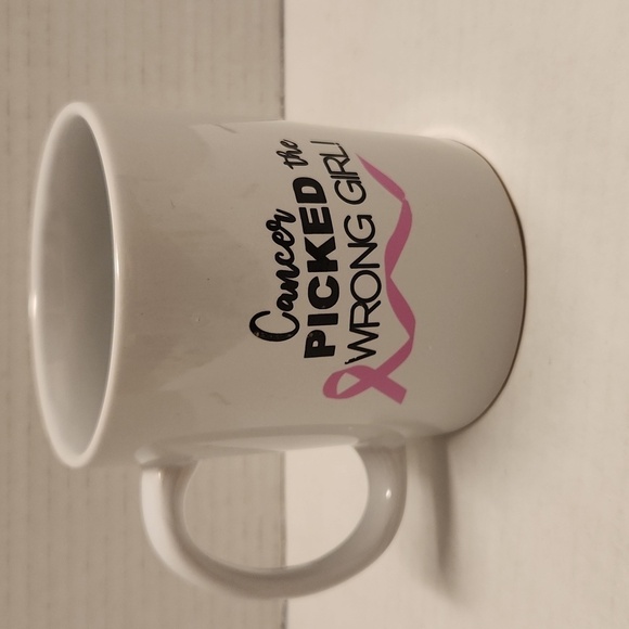 NWT CANCER Mug PICKED THE WRONG GIRL breast cancer awareness coffee Cup - Picture 1 of 6